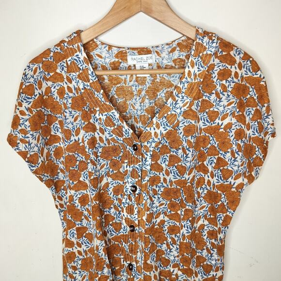 Rachel Zoe Linen Knit Top Floral Button Up - Picture 2 of 9